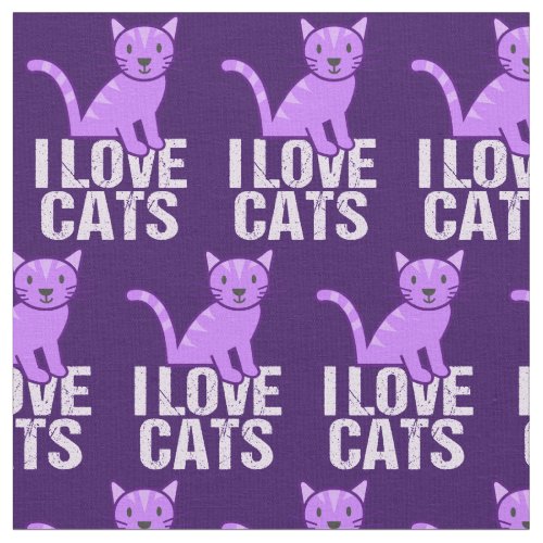 I Love Cats Cute Purple Fabric