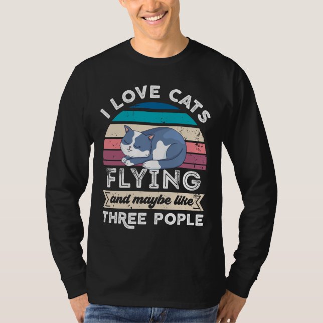 I love Cats Flying and like Three People T-Shirt (Front)