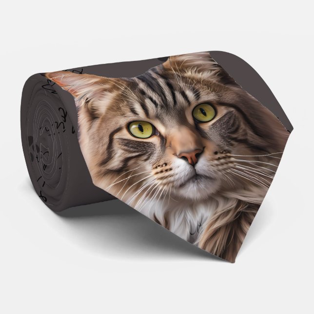 I Love Cats Gray Tabby Cat Neck Tie (Rolled)