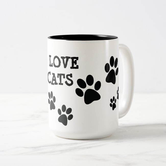 I Love Cats Pawprints Design Coffee Mug