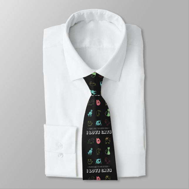 I Love Cats - People Are Too Much Work (V5) Neck Tie (Tied)