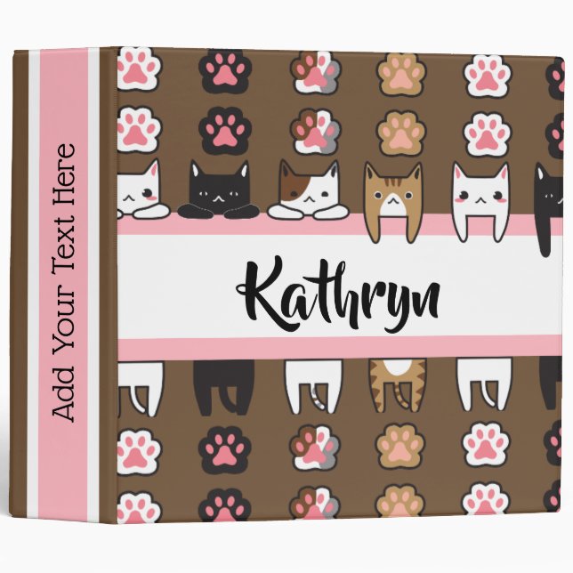 I Love Cats Personalized 3 Ring Binder (Front/Spine)