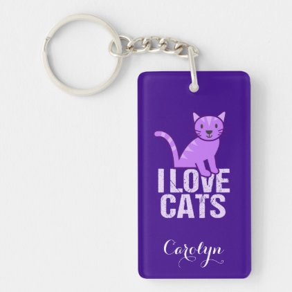 I Love Cats Purple Custom Keychain