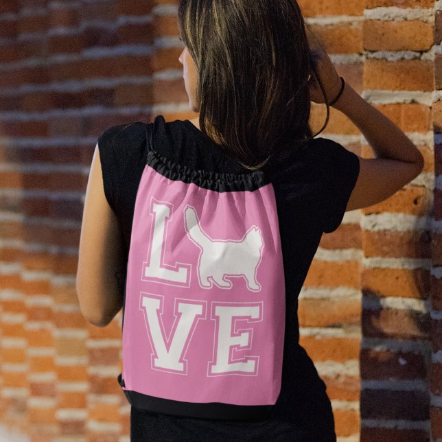 I Love Cats Ragdoll Breed Silhouette Typography Drawstring Bag (Other colors available)