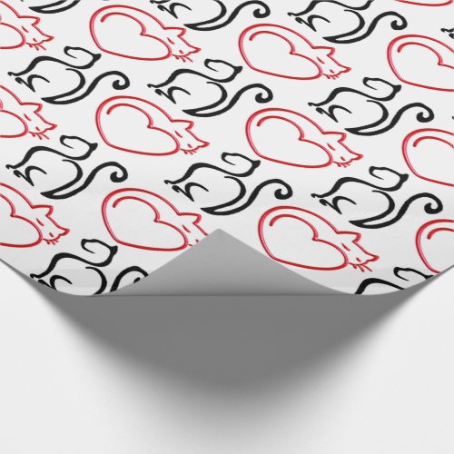 I Love Cats Red and Black Outlines on White v2 Wrapping Paper