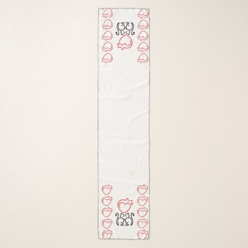 I Love Cats Red  Black Outlines on White SCF Scarf