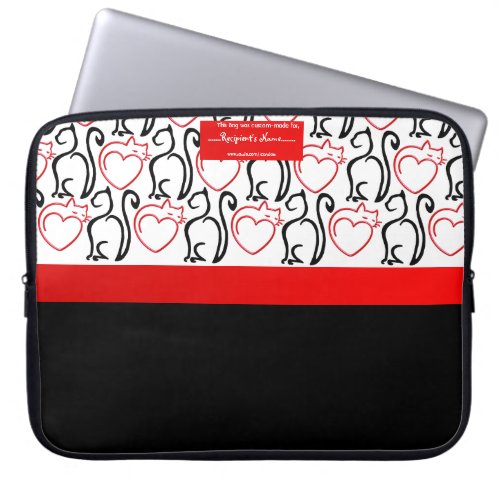 I Love Cats RedBlack Outlines Personalized Laptop Sleeve
