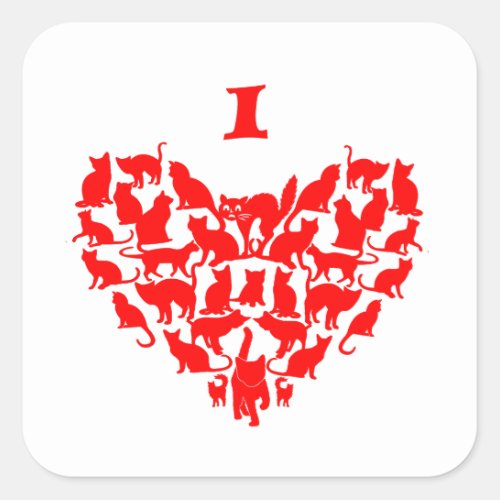 i love cats _ red heart design with cat image square sticker