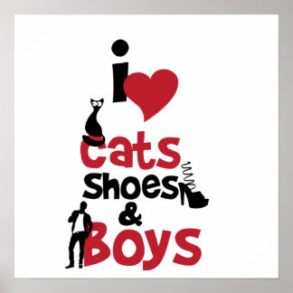 I love cats, shoes and boys poster