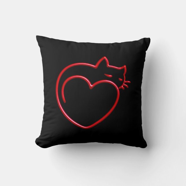 I Love Cats! (Stylized Red Outline on Black) SQP Throw Pillow (Front)