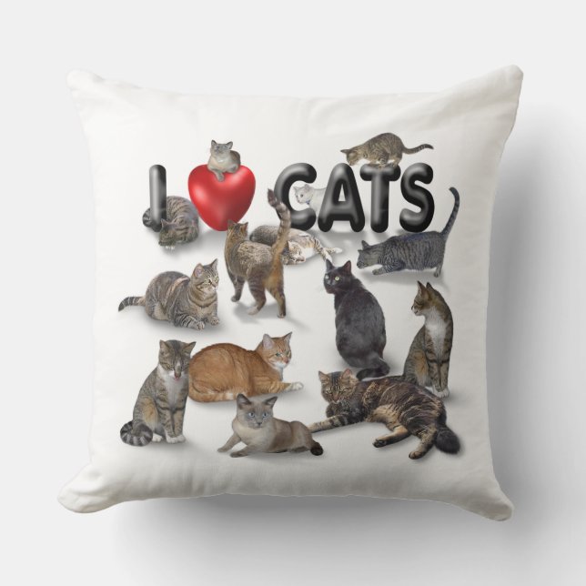 I love Cats Throw Pillow (Front)