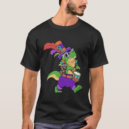 I Love Celebrating Mardi Gras Marching Dinosaur Pa T_Shirt