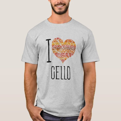 I Love Cello Orange Mandala Heart T_Shirt