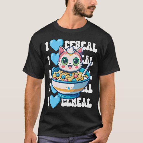 I Love Cereal  Cute Cat Sitting With Cereal Bowl T_Shirt