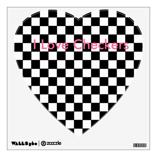 I Love Checkers Heart Decal Checkerboard B/W (Front)