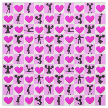 I Love Cheerleading Pink Heart Fabric by MySportsStar at Zazzle