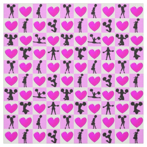 I LOVE CHEERLEADING PINK HEART FABRIC