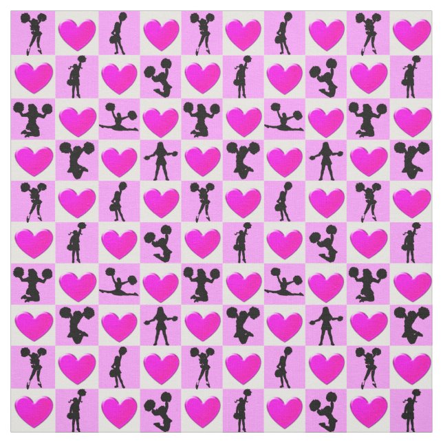 I LOVE CHEERLEADING PINK HEART FABRIC (Swatch)
