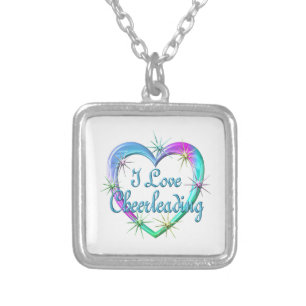 I Love Cheerleading Silver Plated Necklace