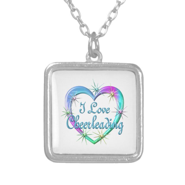 I Love Cheerleading Silver Plated Necklace (Front)