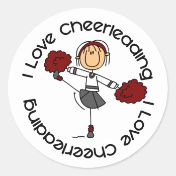 I Love Cheerleading Stick Figure Cheerleader Classic Round Sticker by stickfiguretown at Zazzle