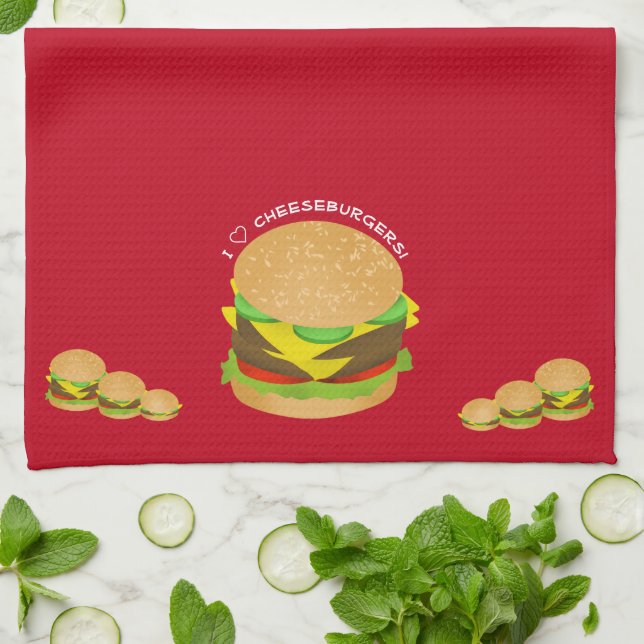 I Love Cheeseburgers Kitchen Towel (Folded)