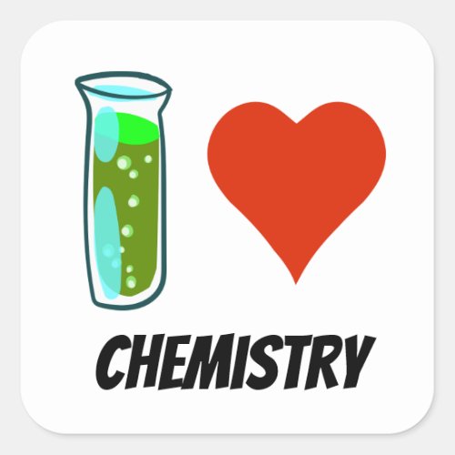 i love chemistry heart cartoon style illustration square sticker