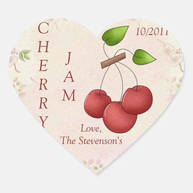 I Love Cherry Jam Jar Label (Customize) (Front)