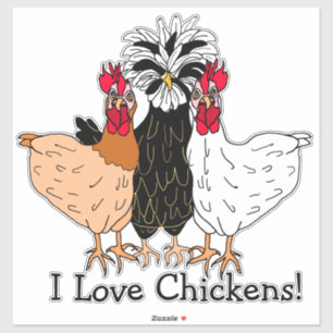 I Love Chickens Cartoon Hand Drawn Sticker