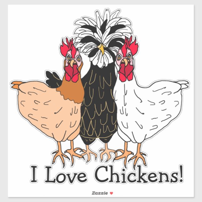 I Love Chickens Cartoon Hand Drawn Sticker (Sheet)