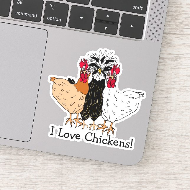 I Love Chickens Cartoon Hand Drawn Sticker (Detail)