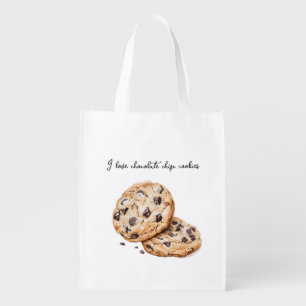 I love chocolate chip cookies coffee heart cup grocery bag