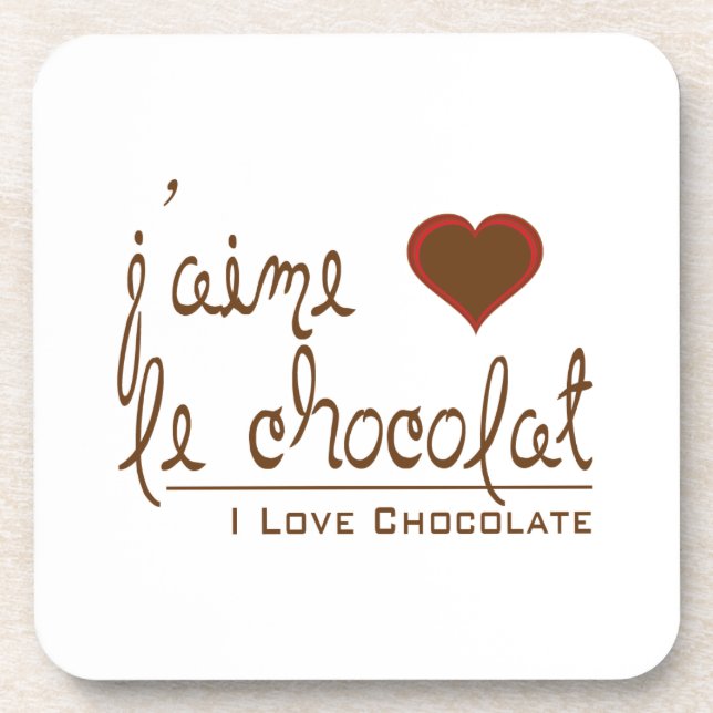 I Love Chocolate, in French! Beverage Coaster (Front)