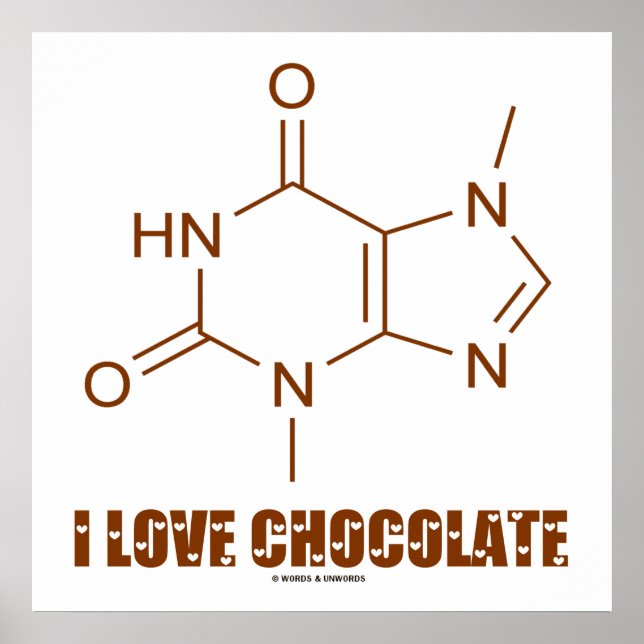 I Love Chocolate (Theobromine Chemical Molecule) Poster (Front)