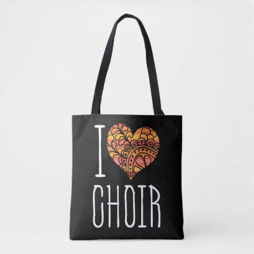 I Love Choir Yellow Orange Mandala Heart Tote Bag