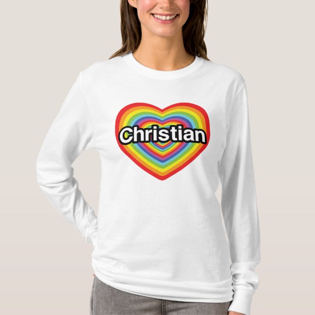 I love Christian: rainbow heart T-Shirt (Front)