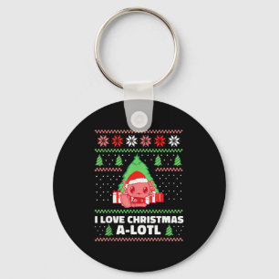I Love Christmas A-lotl Axolotl In Santa Hat Ugly Keychain