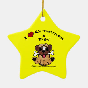 I Love Christmas and Pugs Ceramic Ornament
