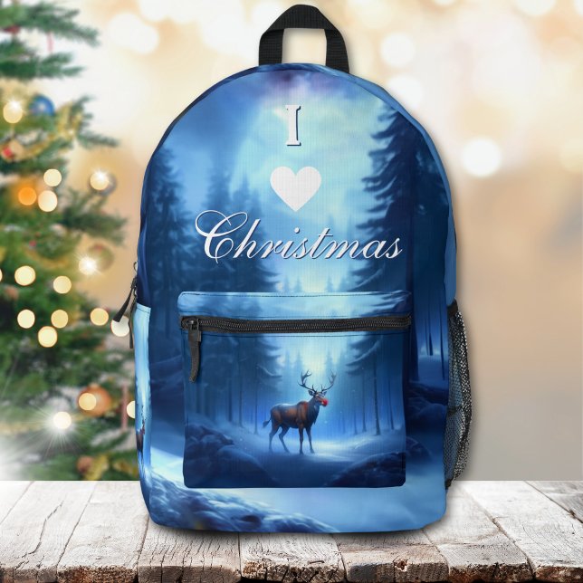 I Love Christmas Backpack Blue Winter Reindeer (Creator Uploaded)