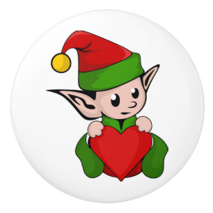 "I LOVE CHRISTMAS" ELF CERAMIC KNOB