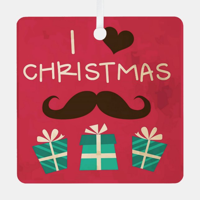 I Love Christmas Mustache Ornament (Front)