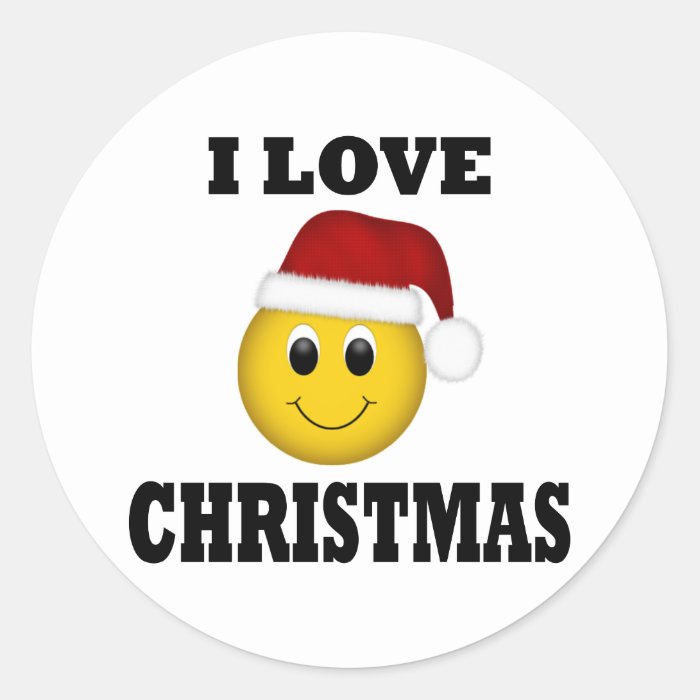 I Love Christmas Smiley Face Round Sticker