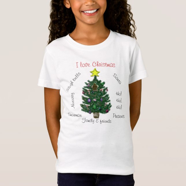 I Love Christmas Yellow Star Gingerbread Man Tree T-Shirt (Front)