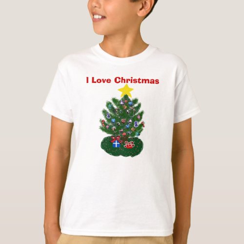 I Love Christmas Yellow Star Tree T_Shirt