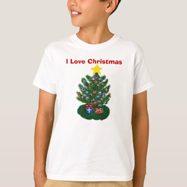 I Love Christmas Yellow Star Tree T-Shirt (Front)