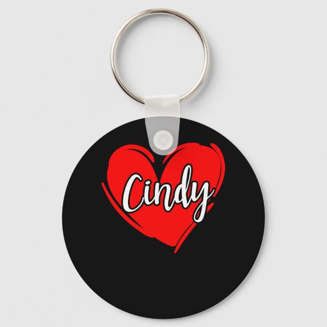 I Love CINDY - Love Heart, Gifts Valentine's Day Keychain (Front)