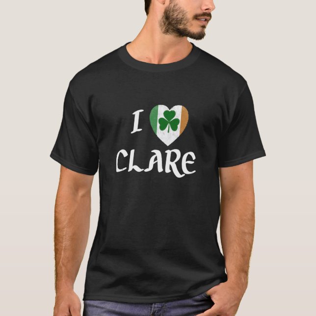 I Love Clare Ireland Eire Flag Heart Shamrock Iris T-Shirt (Front)