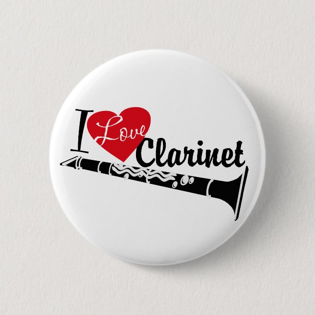 I Love Clarinet Pinback Button (Front)