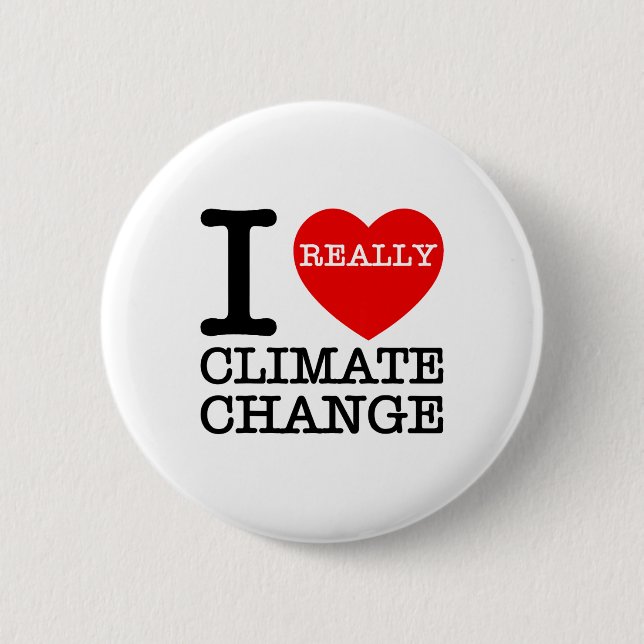 I Love Climate Change Heart Glol Warming Funny Ear Button (Front)