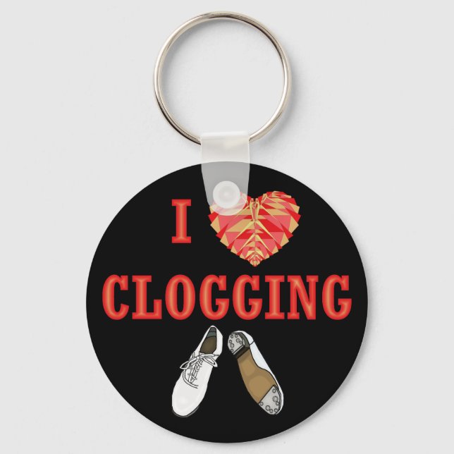 I Love Clogging Dancing Heart Shoe Keychain (Front)